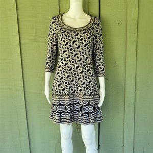 WHITE HOUSE BLACK MARKET Black Gold Print MIni Dress XS